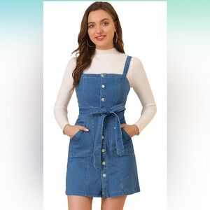 Allegra K Blue Denim Overall Pinafore Jean Dress
